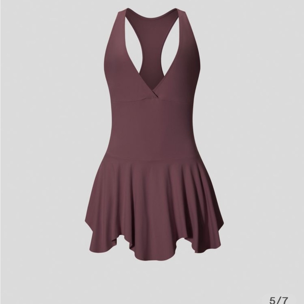 NWT HALARA - Deep V Neck Racerback Side Pocket Flare Mini Dress color: fit XS - Picture 2 of 3